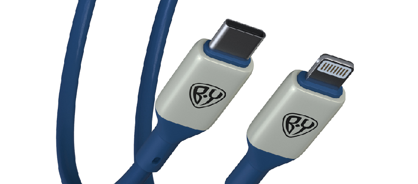 BY Кабель для зарядки Space Cable Pro Type-C - iP, 2.4А, 1м, Быстрая зарядка, штекер металл, синий